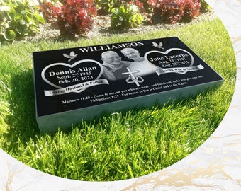 12x24x4 inch Human Headstone, Tombstone, Grave Marker, Black Granite, Diamond Engraved