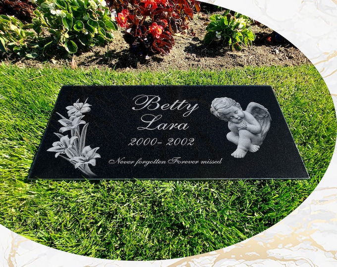 Infant Loss Grave Marker, Personalized & Engraved on Black Granite