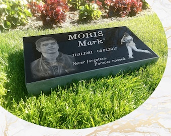 12x24x3 inch Human Headstone, Tombstone, Grave Marker, Black Granite, Diamond Engraved