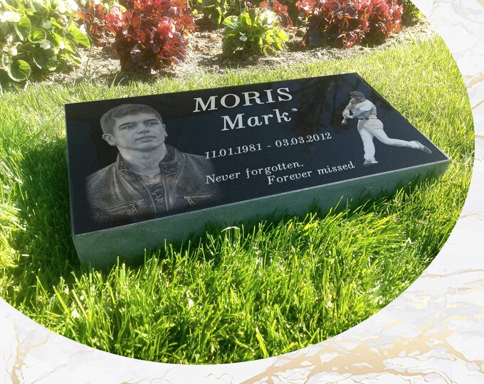 12x24x3 inch Human Headstone, Tombstone, Grave Marker, Black Granite, Diamond Engraved