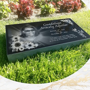 Flat Headstone Grave Marker Black Granite Diamond Engraved