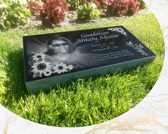 Flat Headstone Grave Marker Black Granite Diamond Engraved