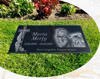 12x24x0.45 Human Headstone, Tombstone on the Grave Marker Granite, People, Diamond Engraved