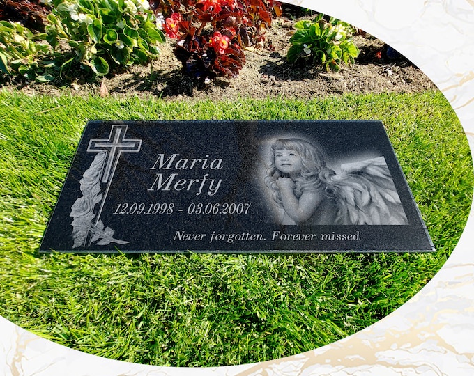 12x24x0.75 Human Headstone, Tombstone on the Grave Marker Granite, People, Diamond Engraved