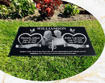 12x24x0.45 Human Headstone, Granite Headstone for 3 persons, Diamond Engraved