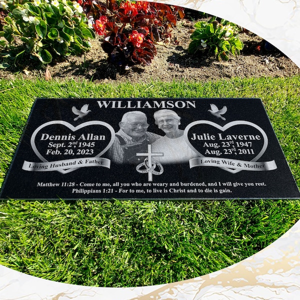 12x24x0.45 Human Headstone, Granite Headstone for 3 persons, Diamond Engraved