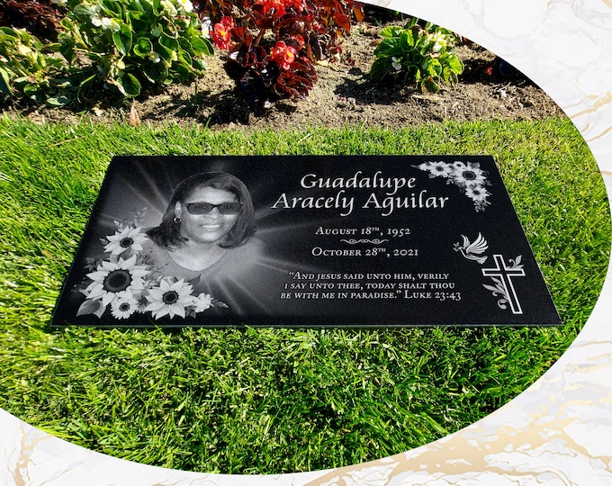 12x24x0.75 Human Headstone, Tombstone on the Grave Marker Granite, People, Diamond Engraved