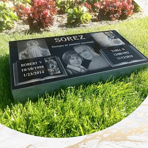 12x24x3 inch Human Headstone, Tombstone, Grave Marker, Black Granite, Diamond Engraved