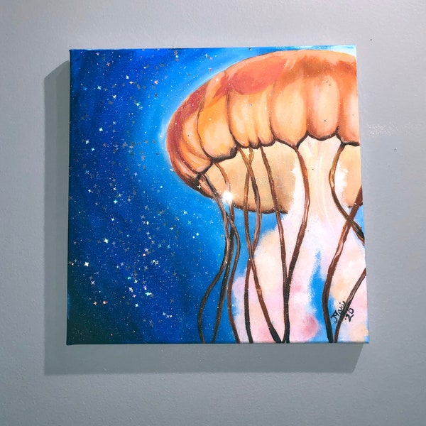 Méduse scintillante (peinture méduse avec paillettes holographiques et étoiles enduites d'époxyde)