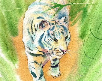 Original Tiger Painting Artwork Taiwan Aquarelle Animal Carte postale Chat Paysage Art Cadeau Mémorial Animal de compagnie