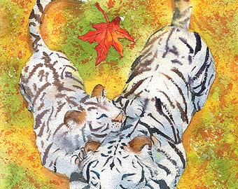 Original Tiger Painting Artwork Taiwan Aquarelle Animal Carte postale Chat Paysage Art Cadeau Mémorial Animal de compagnie