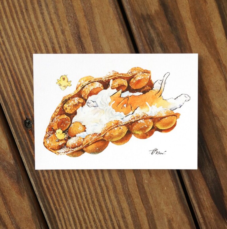 Food Collection Shin in Hong Kong Cat Watercolor Painting Cat Watercolor Postcard Digital printed postcard Cat Postcard Watercolor Painting image 4