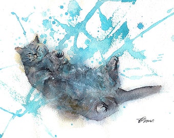 Original Cat Painting Artwork Taiwan Aquarelle Animal Carte postale Cat Scenery Art Gift Memorial Pet