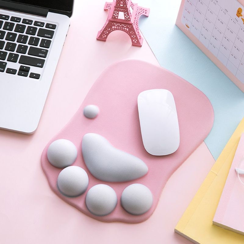 Pink Cat Paw Mouse Pad with Wrist Support Soft Silicone Wrist Etsy
