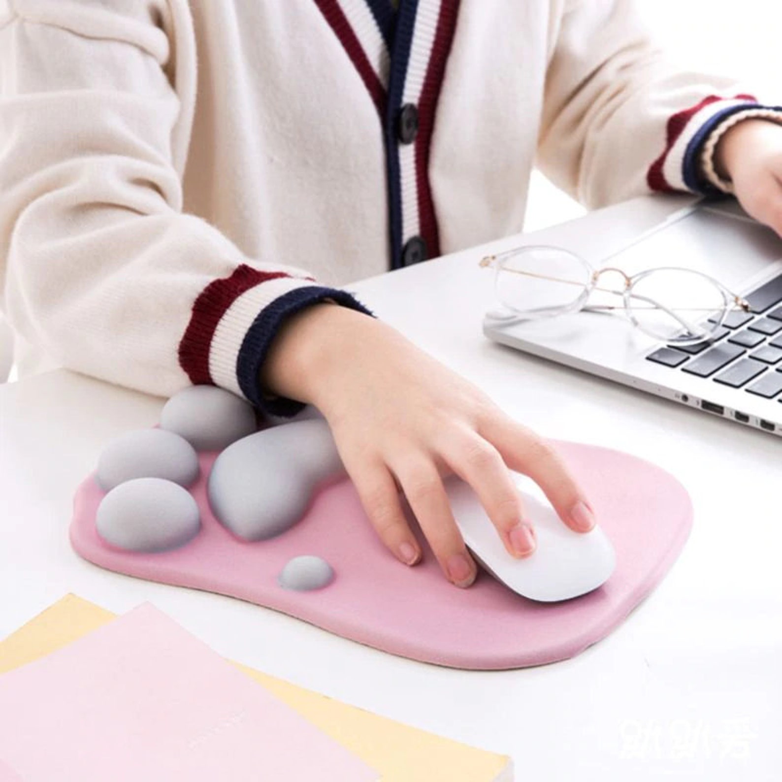 Pink Cat Paw Mouse Pad with Wrist Support Soft Silicone Wrist Etsy