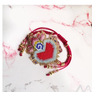 Pulseira de miçangas do Coração Sagrado Jesus Miyuki, pingente de coração sagrado, pulseira de coração flamejante, coração mexicano colorido.