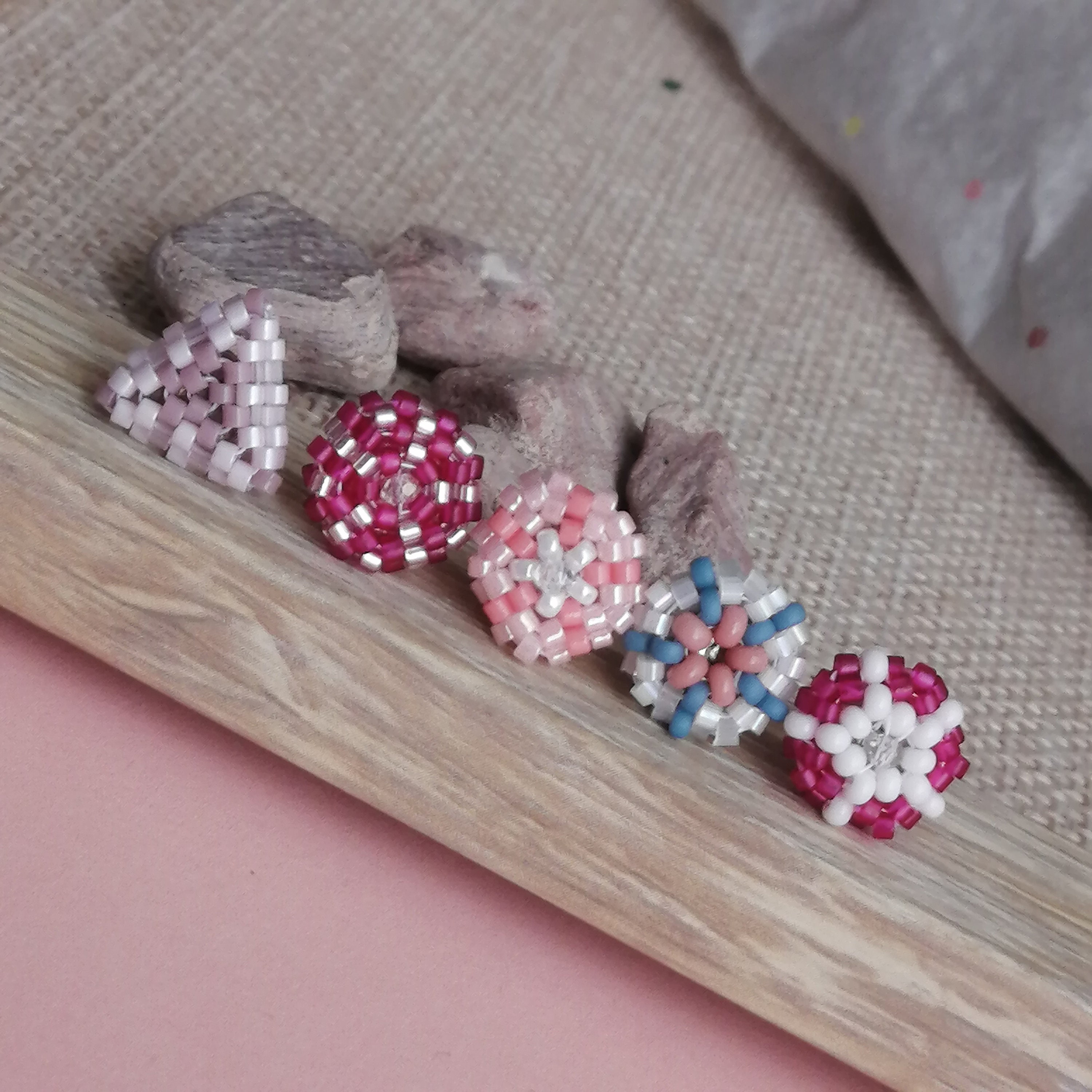 White Beaded Stud Miyuki Earrings. Dainty Flower Stud Etsy