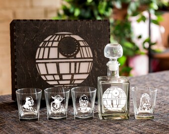 Personalized Mens Gift Christmas Gift for Men Death Star Gift Whiskey  Glasses Сhristmas Gift Whiskey Decanter Set Personalized Decanter Set 