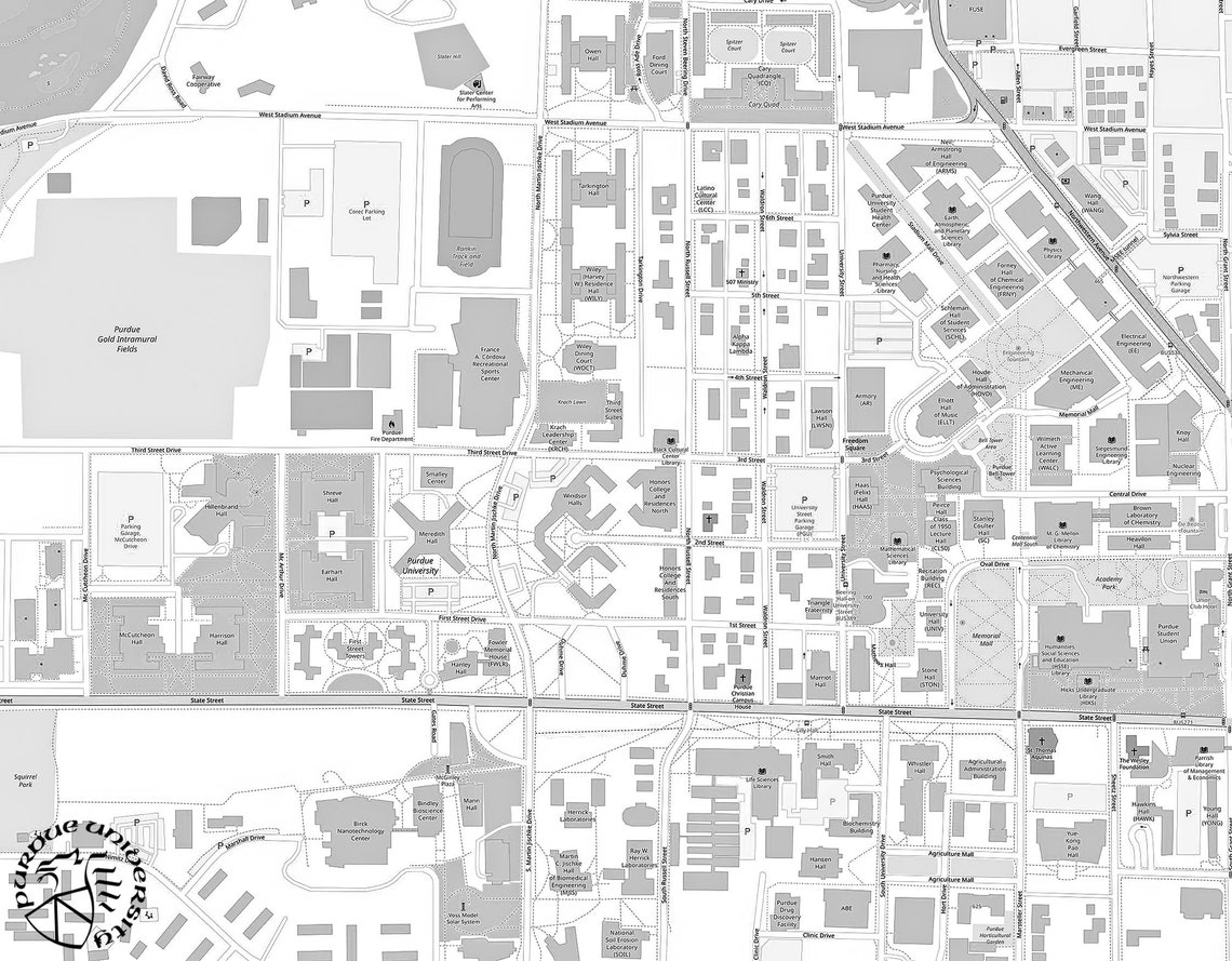 Purdue University Map Etsy