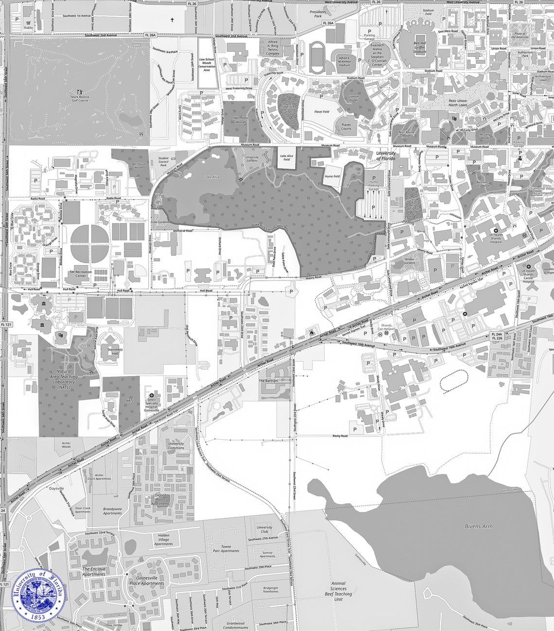 University of Florida Map Etsy