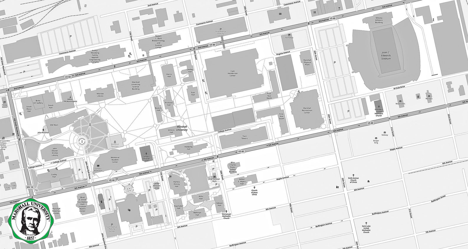 Marshall University Map Etsy