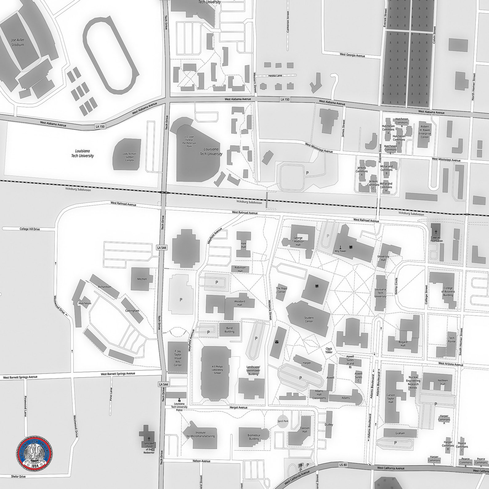 Louisiana Tech University Map Etsy