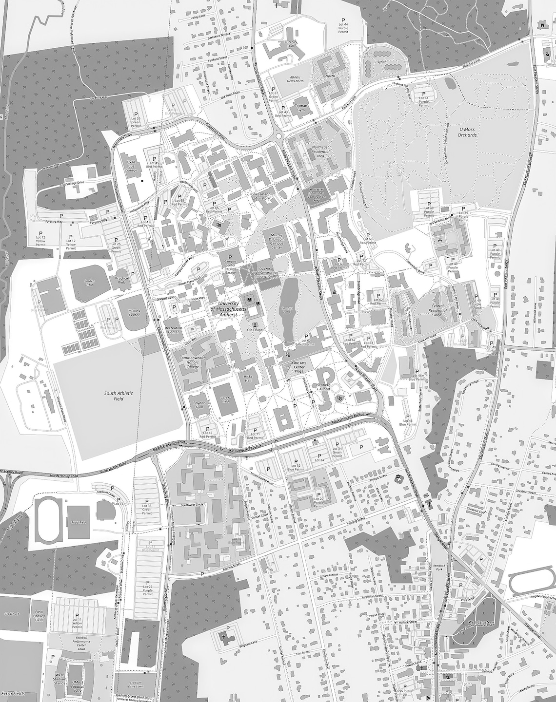 University of Massachusetts Amherst Map Etsy