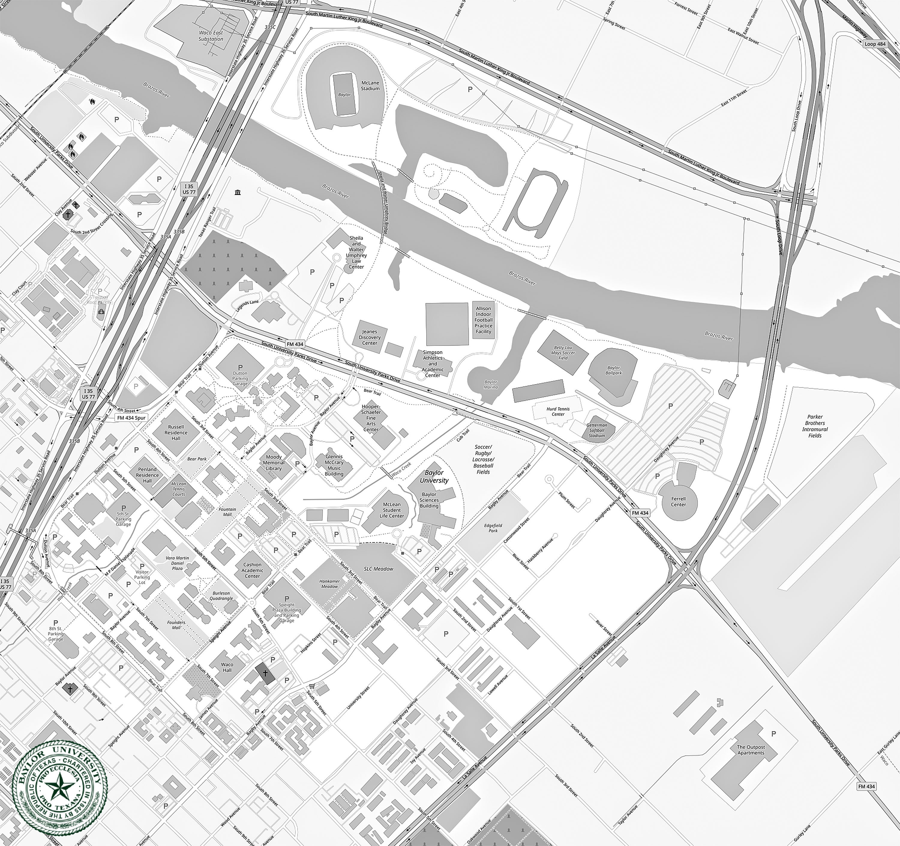 Baylor University Map Etsy