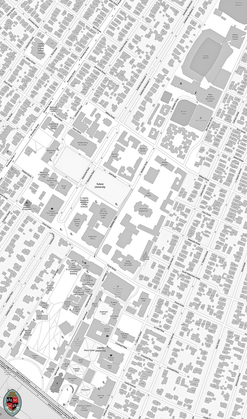 Tulane University Map Etsy