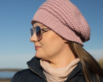 Slouchy beanie hat, pink hat, slouch womans hat, gift for her