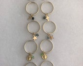 Pair of 20mm 14 karat GF Hoops with a choice of Crystal Heart Crystal Star Crystal Religious Coin Crystal Cross Pearl Mini Plate Cha