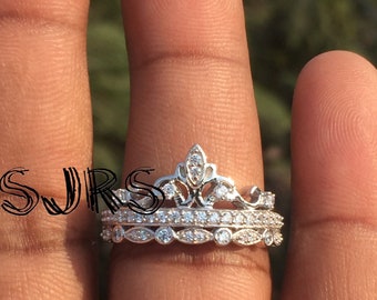 Sterling Silver Princess Crown Ring – Cubic Zircon Anniversary Gift