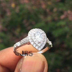 Enchanted Disney Ariel 1 CT Pear-Shaped Simulated Diamond Double Frame Shell Engagement Ring -Scallop Shank Ring- Teardrop Shape Ring5978