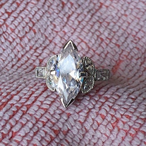 Vintage Art Deco Marquise Diamond Engagement Ring - 2.50 White Marquise With Baguette Cut Cz Diamond Wedding Ring For Sale3159