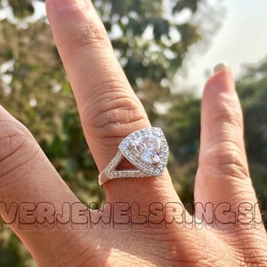 1.4 Ct Dazzling White Trillion Cut Diamond Halo Pave Split Shank Engagement Wedding Ring - Halo Statement Ring - Promise Ring 4207