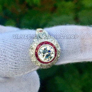 Forever One Moissanite Diamond Ring - 2.0 CT Dazzling White & Red Ruby Diamond Engagement Ring - Vintage Inspire Ring - Art Deco Ring3317
