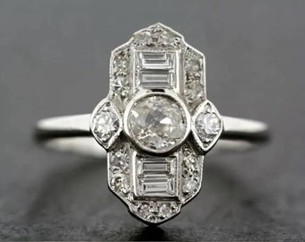 1901-1910 Edwardian Estate Engagement Ring/ Art Deco Antique Ring/ 1.79 Ct Round Cut Moissanite Diamond Wedding Ring/ Vintage Ring For Her