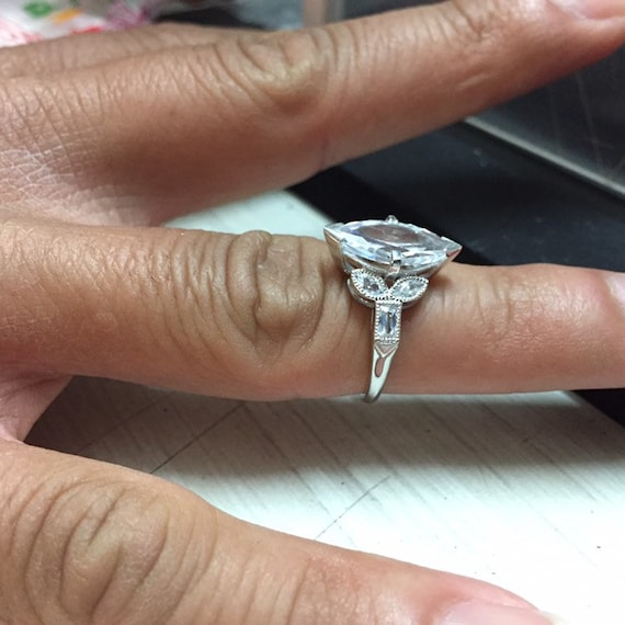 Vintage Art Deco Marquise Diamond Engagement Ring 2.50 White