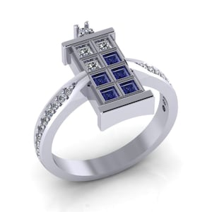 1.00Tcw Doctor Who Inspired Tardis Blue Sapphire & White Princess Cut Diamond Solitaire Engagement Wedding 925 Sterling Silver2089