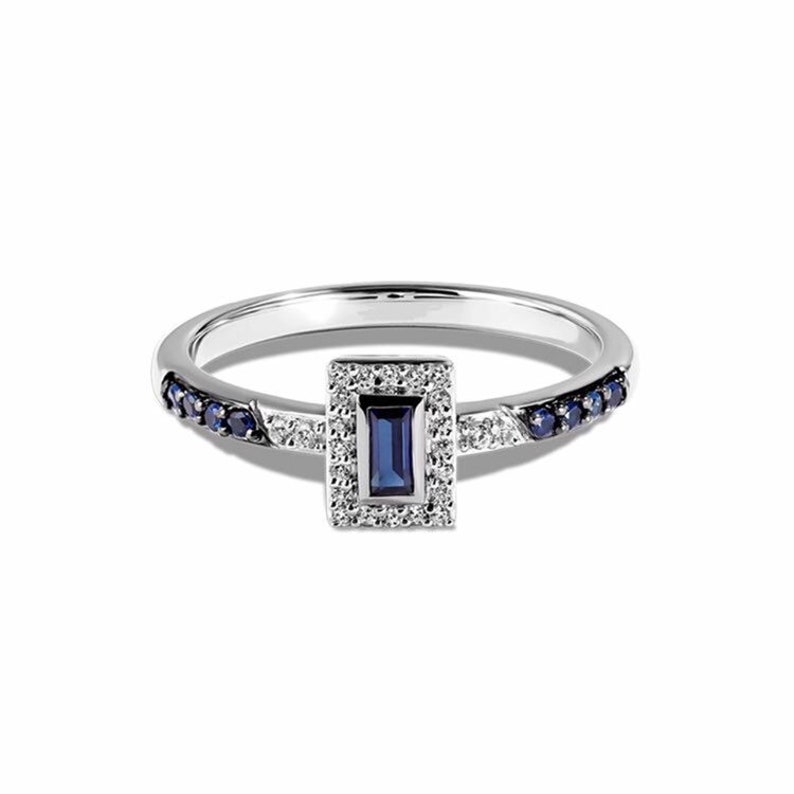 Star War Fine Jewelry R2 Bague pour femme de la série D2 Bague en diamant saphir bleu simulé taille baguette Bague de fiançailles de style solitaire image 1