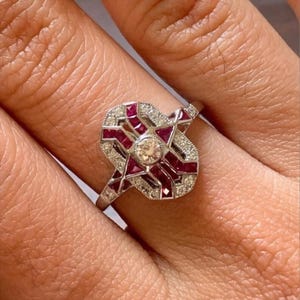 Milgrain Art Deco 935 Silver Ruby Engagement Ring