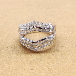 1.5 CT Round & Baguette Diamond Enhancer Ring, Engagement Enhancer Guard Ring, Classic Wedding Enhancer Ring in 935 Argentium Silver
