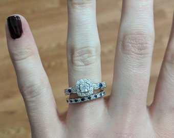Vera Wang Bridal Ring Set Matching Band Love Collections Round Cut Sapphire and Diamond Wedding Rings For Women’s Engagement Rings