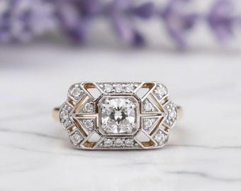 Antique Art Deco CZ Engagement Ring, 935 Silver Rhodium Plated