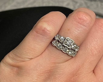 1950s Art Deco 0.50 Ct Round Moissanite Engagement Ring Set- Solid 14K White Gold Antique Wedding Bridal Ring Set - Vintage Bridal Ring Sets