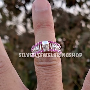 Ghost Rider Gothic Skull Designed Engagement Wedding Ring In 925 Sterling Silver -Ruby Cz Diamond Tiny Skull Ring - Halloween Gifts Ring4837