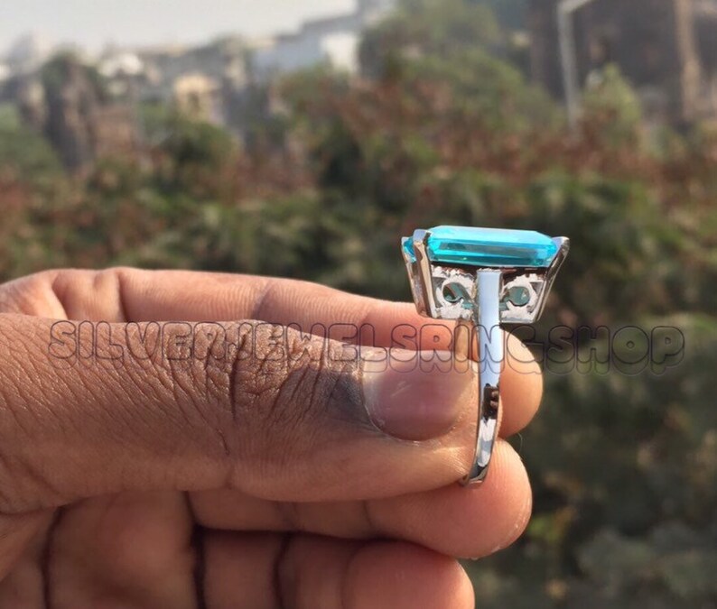 Promise Ring Most Expensive Celebrity Inspired Huge 16*13mm Aquamarine Lab Made Emerald Cut Diamond Solitaire Wedding Engagement Ring