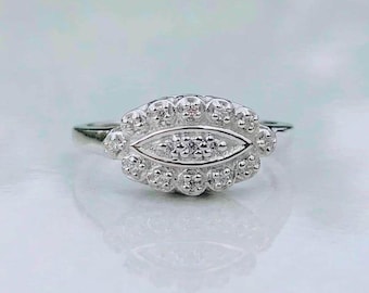 Vintage Ring With 1.97 CT Round Diamond Princess Ring Solid 14K White Gold Halo, Retro Evil Eye Protection Amulet Ring Anniversary Gift7049