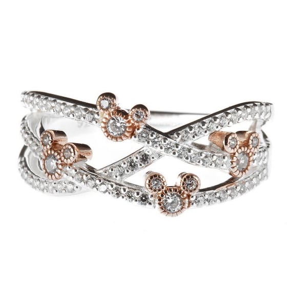 Two Tone Enchanted Disney Mickey Mouse Crisscross Ring in 925