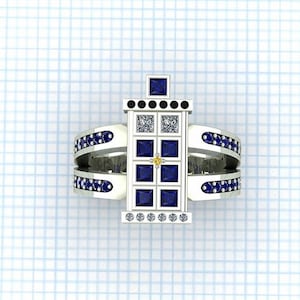 Doctor Who Tardis 1.5 Ct Multi Colour Princess Cut Diamond Engagement Wedding Tardis Ring Solid 925 Sterling Silver 1990